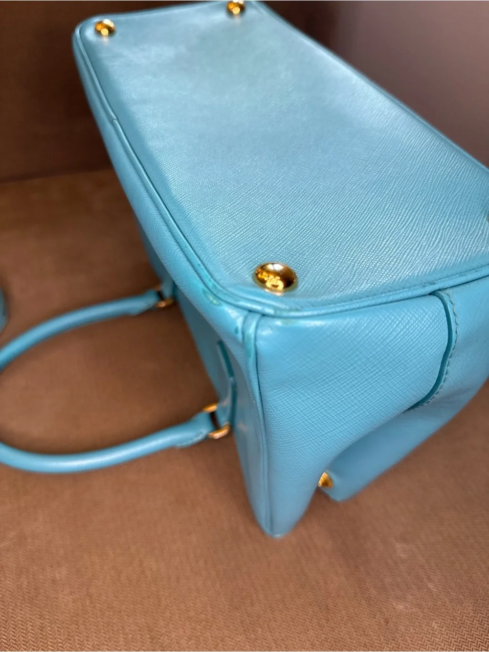 Prada Teal Blue Saffiano Leather Satchel with Gold Hardware - Picture 12 of 16